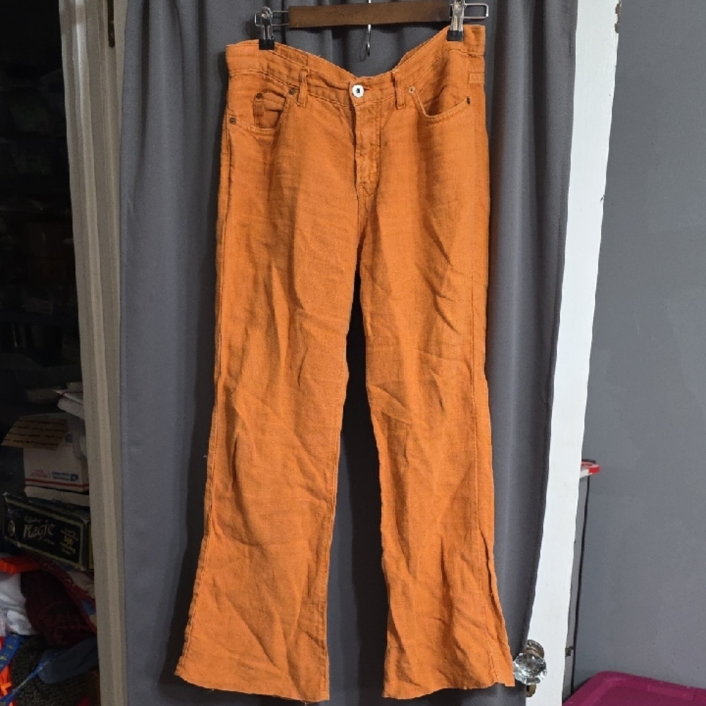 Replay Blue Jeans Women's 100% Linen Pants Orange‎ Italy Pockets Sz 33x29 *READ*